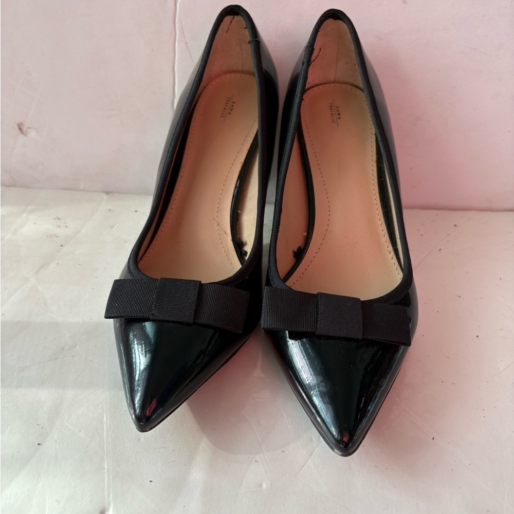 Zara patent black Women's Shoes with Bow Accent size 37